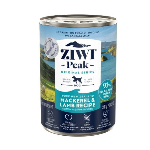 ZiwiPeak Makrela i Jagnięcina 390g – Monobiałkowa Karma Mokra z Zieloną Małżą i Cykorią