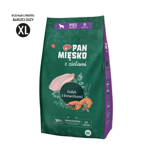 Pan Mięsko Indyk z Krewetkami i Ziołami 9kg – Karma Bezzbożowa