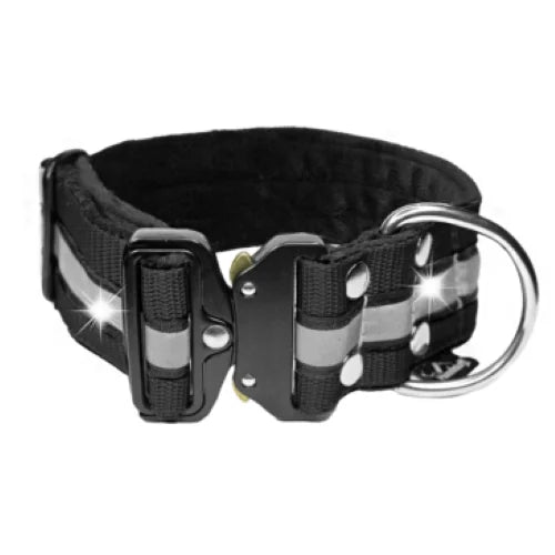 Hundstaff Extreme Buckle Safe – Obroża XL Czarna z Odblaskiem i Rączką